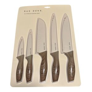 Rae Dunn 10 Piece Set Stainless Steel Wood Handle NIB